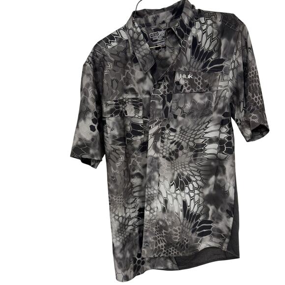 HUK Shirt Performance Fishing Kryptek Typhon Camo Button Men’s S Black Gray -LN - Picture 1 of 5